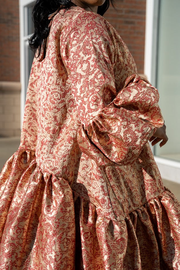 FARAH ASYMMETRICAL GATHER HEM PUFF SLEEVE DRESS