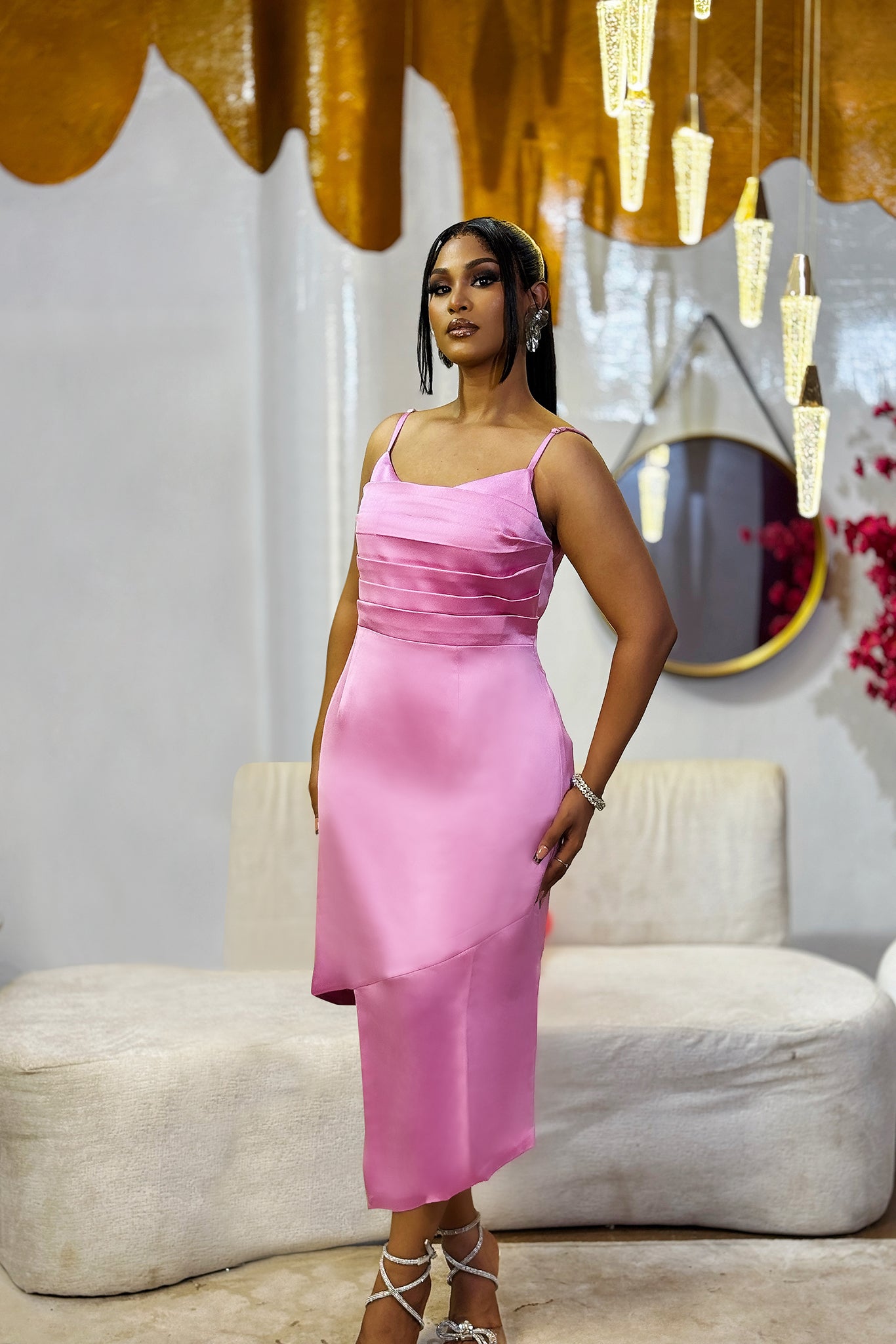 KESHA ASYMMETRICAL HEM DRESS - PINK