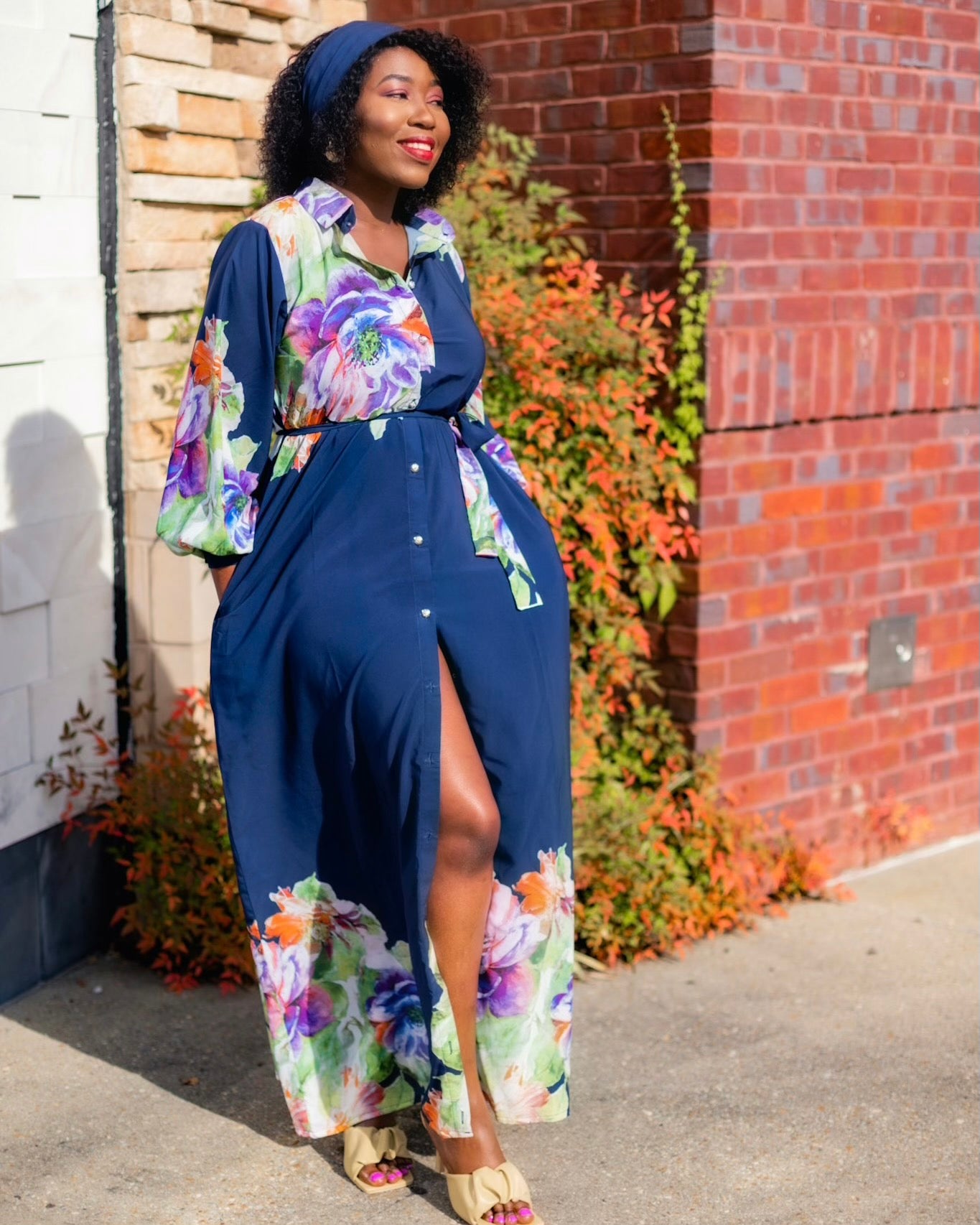 Jodhpur Floral Maxi Shirt Dress Blue