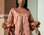 FARAH ASYMMETRICAL GATHER HEM PUFF SLEEVE DRESS