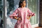 SHAUN ASYMMETRICAL GATHER HEM PUFF SLEEVE DRESS