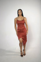 KESHA ASYMMETRICAL HEM DRESS - CHOCOLATE